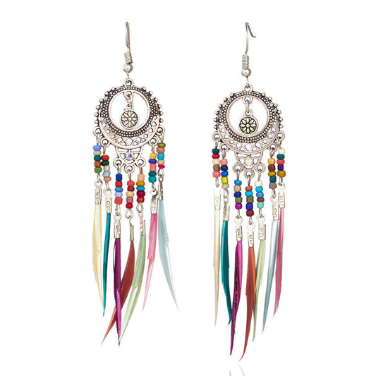 DREAMS & THINGS - Bohemian Retro Long Feather Earrings